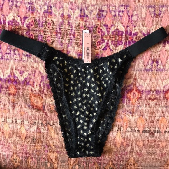 Victoria’s Secret NWT String bikini brief panties size Large. Black & si… - Picture 1 of 5